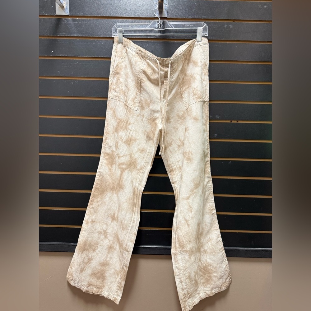 London Jean Linen Blend Beige Tie-Dye Wide Leg Pants Size 8